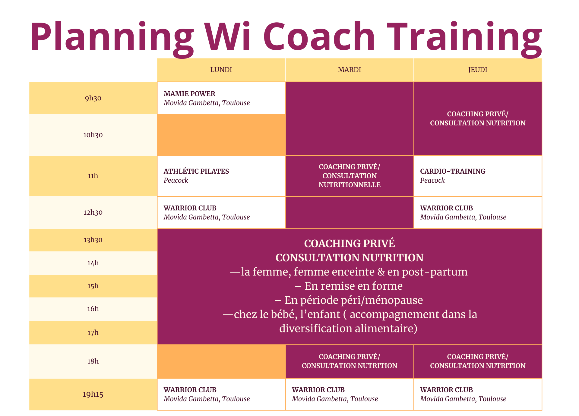 Planning de cours wi coach